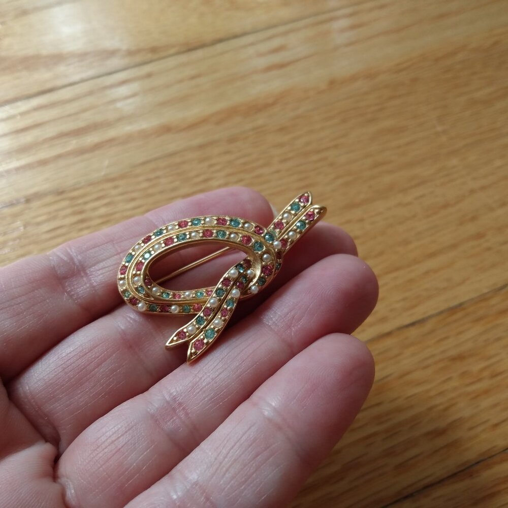 Vintage D'Orlan Buried Treasure Ribbon Knot Brooch Colorful Jewelry Collectible - Picture 5 of 8